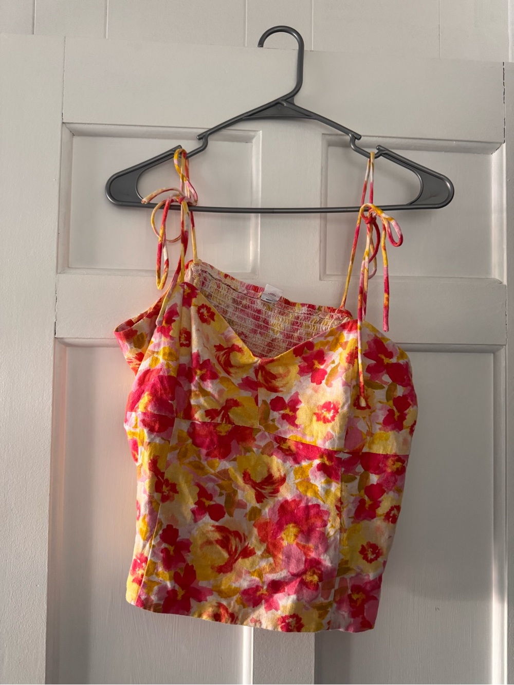 Old Navy Pink & Yellow Floral Smocked Crop Top